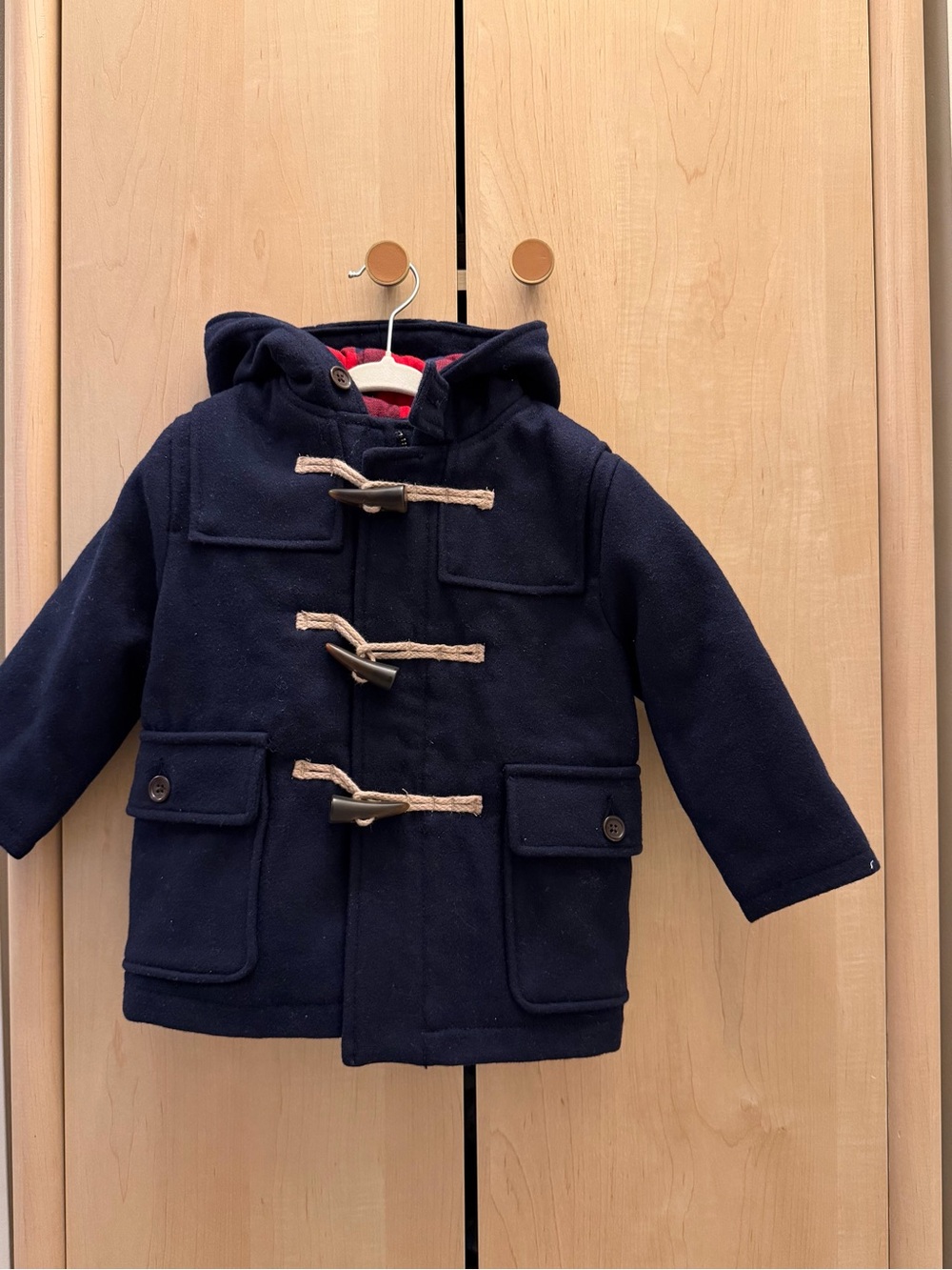 2T Navy Wool Blend Toggle Hooded Coat - Classic Winter Jacket - Toddler Unisex